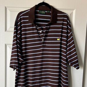 Amen Corner Polo Shirt XXL Brown Stripe Masters Golf Logo 60’s TwoPly Mercerized
